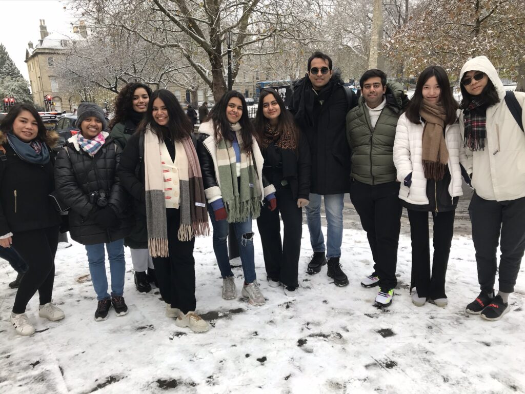 group standing in the snow in the City of Bath