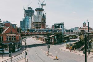 An overview of Manchester crossing with a bridge