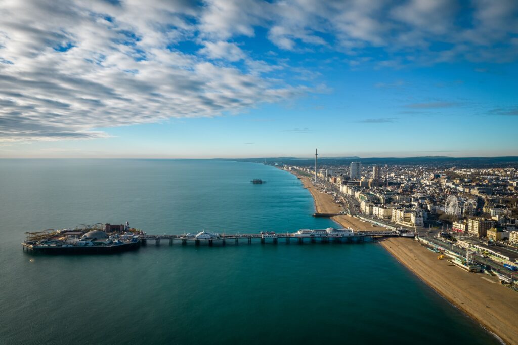 The beautiful view of Brighton Palace Pier. Brighton, England, United Kingdom.