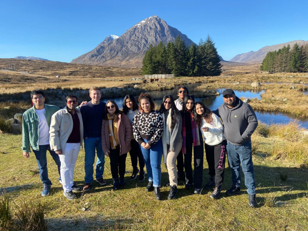 Group of friends in the highlands 