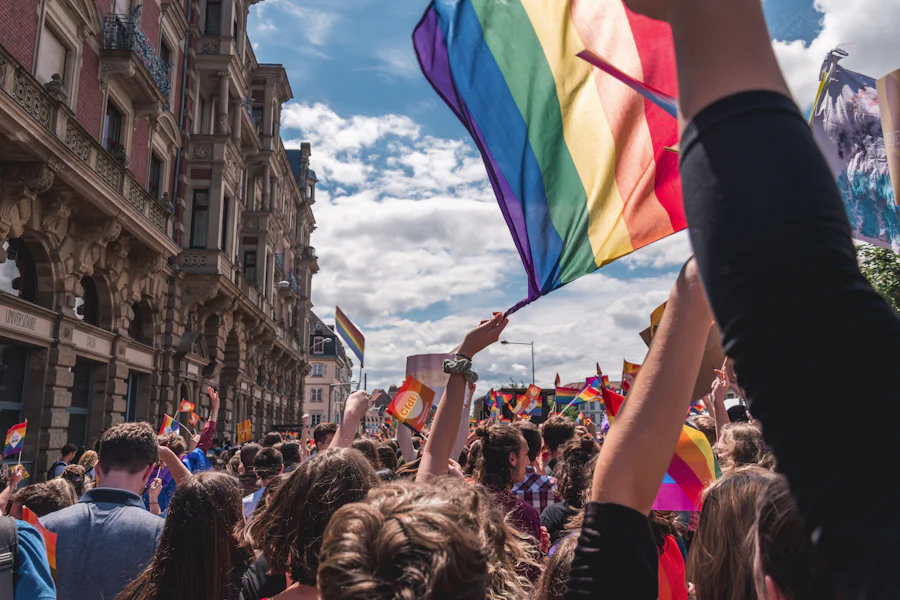 A group of people at the Pride parade. 