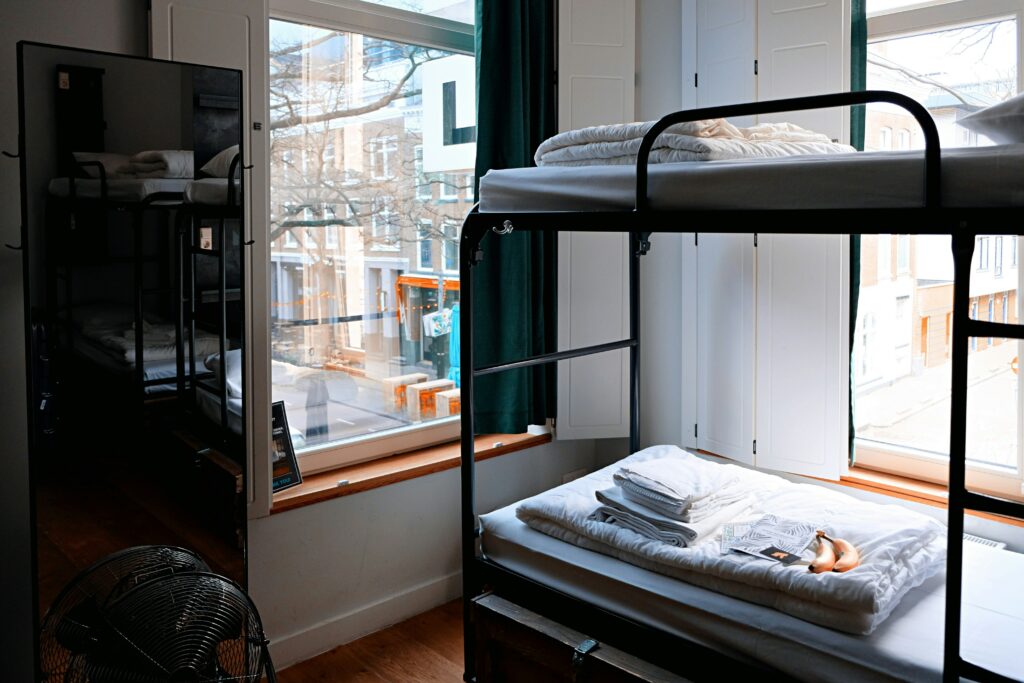 A picture of a bunkbed in a hostel 