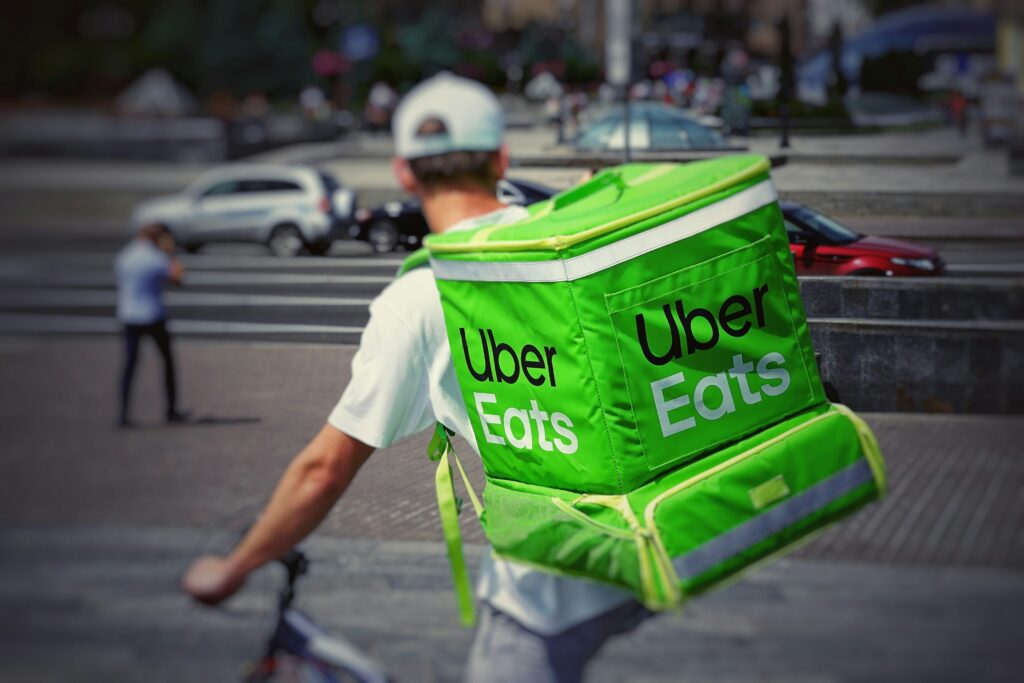 A person on a uber eats bike