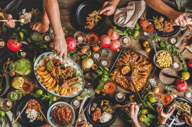 A variety of Caribbean food