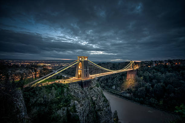 Clifton Suspension Bridge at night lit up 