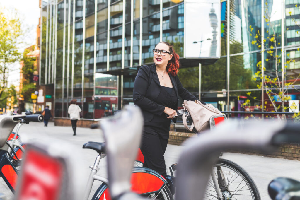 women on a bike in London 